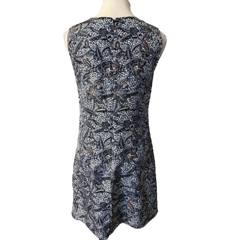 Tory Burch Dress SILK Sheath 8 Blue White Orange Sleeveless Career Church